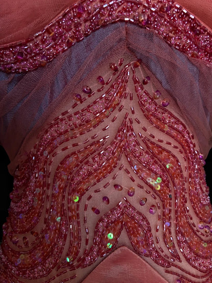 Robes de bal vintage des années 80 sirène bustier en mousseline rose avec perles, tenues de soirée semi-formelles N3635