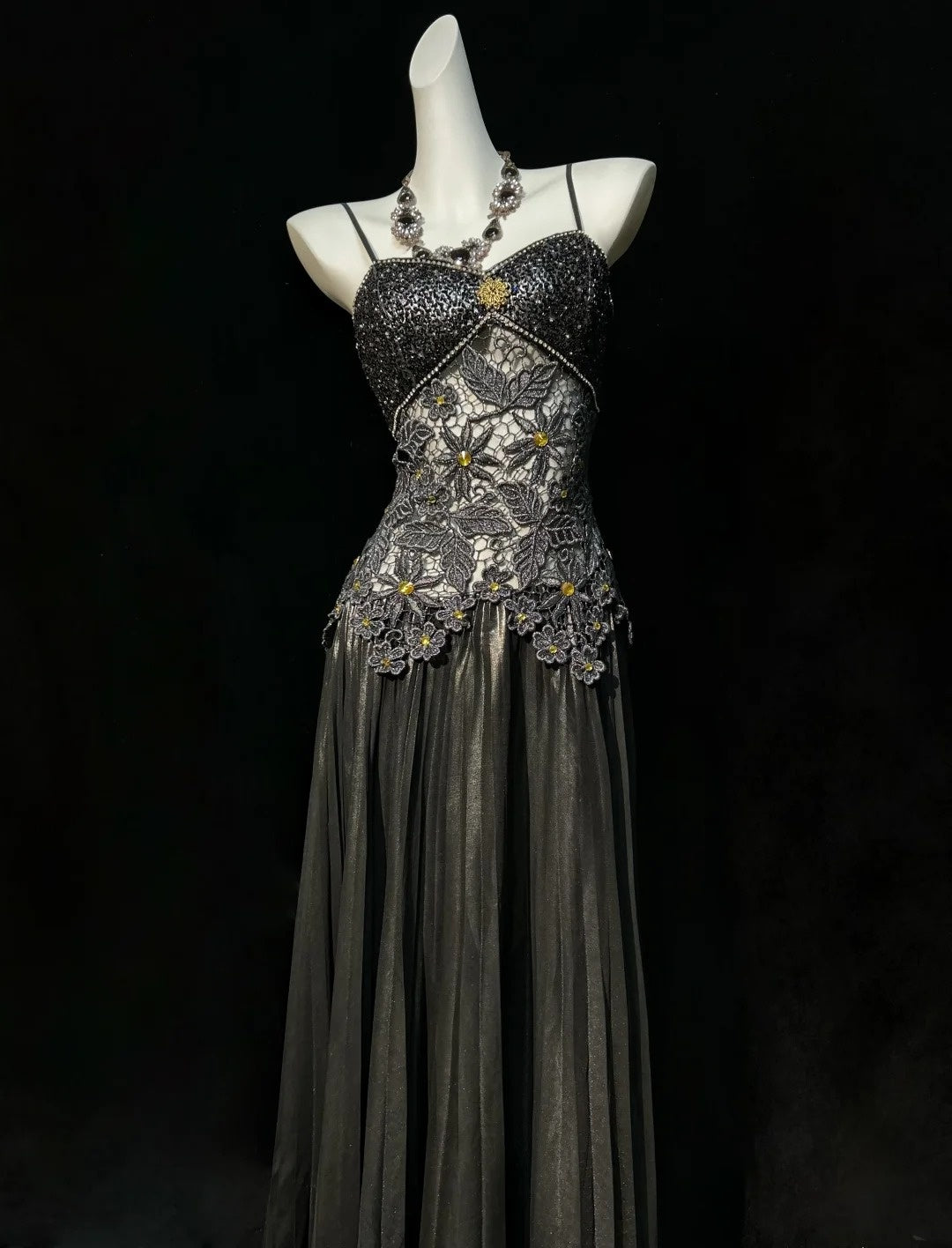Black Prom Dress Inspo A Line Spaghetti Straps Satin Lace Long Birthday Outfits Formal Party Gown RC0101