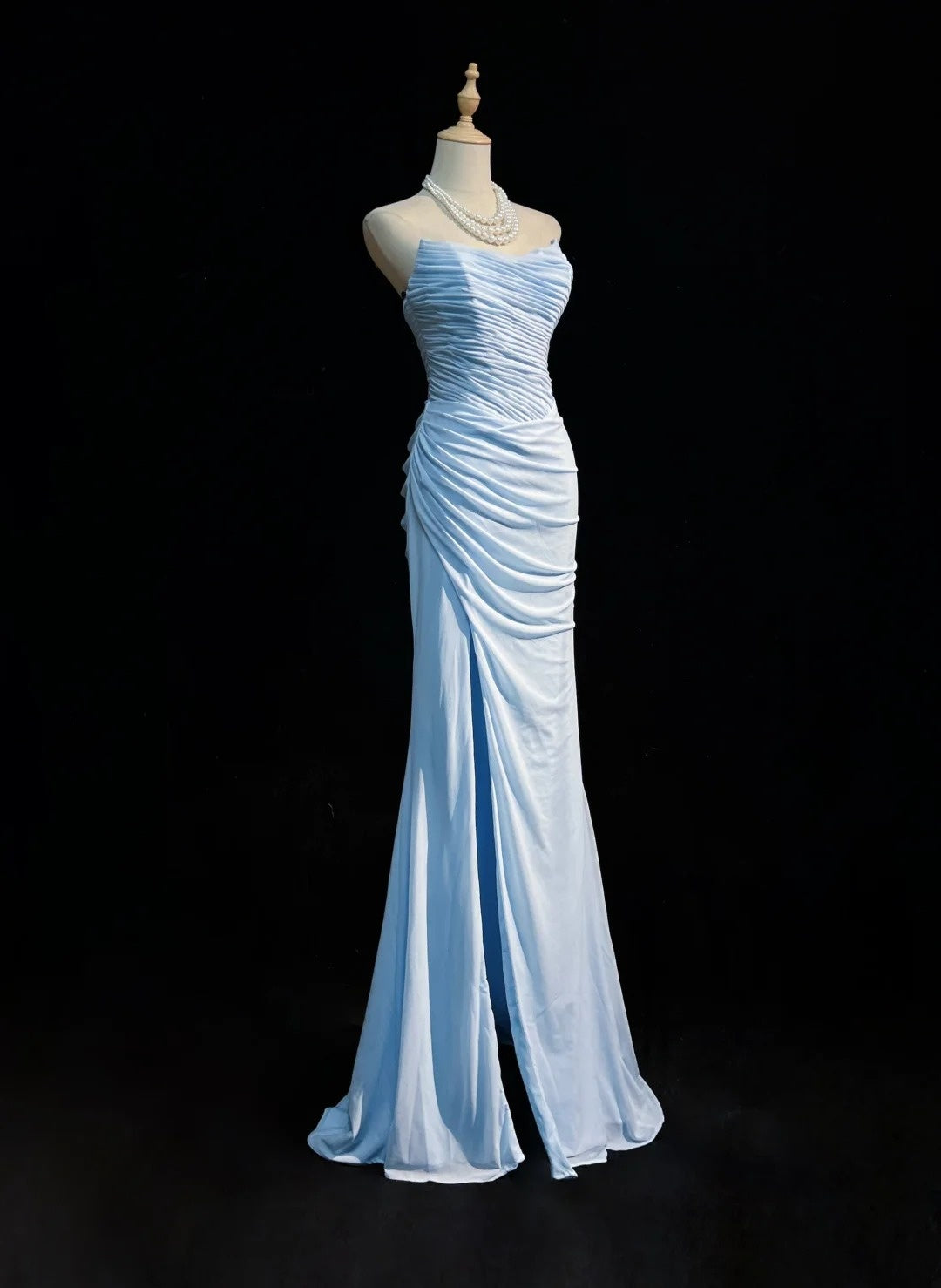 Light Sky Blue Prom Dress Inspo Mermaid Sweetheart Chiffon With Ruffled Birthday Outfits Formal Party Gown RC0120