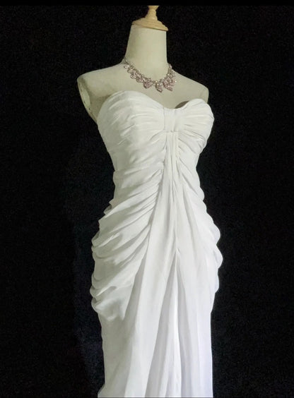 Robes de bal élégantes sirène bustier en mousseline blanche avec volants longue robe de soirée N2895