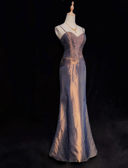 Inspiration robes de bal vintage sirène à fines bretelles marron longues années 80 avec robes de soirée perlées N3391