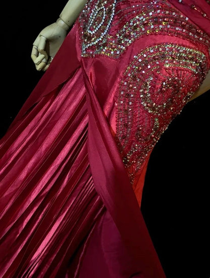 Vintage Prom Dresses Inspo Mermaid Halter 90s Burgundy Satin With Beading For Women Formal Gowns N3311