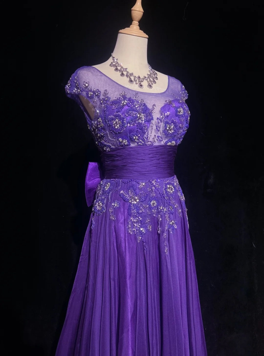 Vintage Prom Dresses A Line Bateau Purple Chiffon 80s With Beading Long Formal Evening Outfits N3899