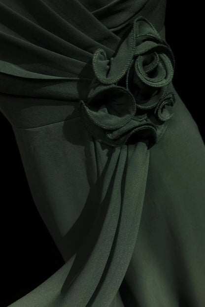 Robes de bal simples, ligne A, col en V, vert foncé, mousseline, longueur au sol, robe de soirée formelle à volants N3686