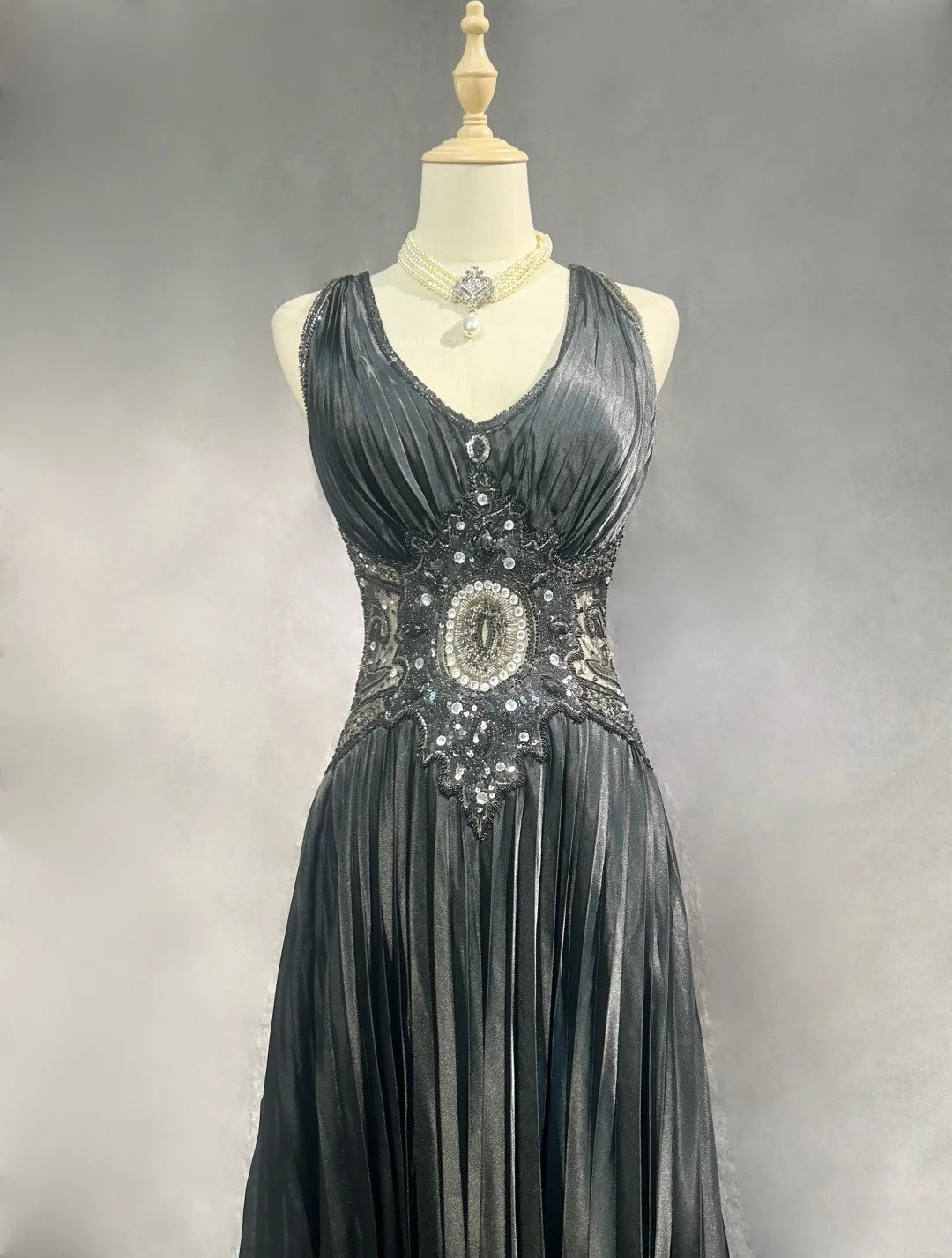 Robes de bal vintage en ligne A, robe de soirée à col en V perlée des années 90, longue robe de soirée formelle N2652