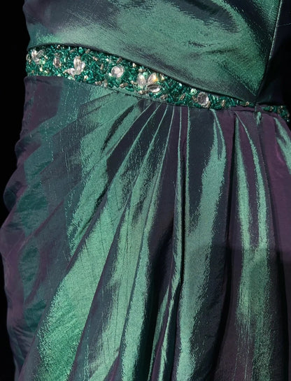 Bescheidene Ballkleider Meerjungfrau Ein Schulter Blau Satin Mit Perlen Lang Abendmode N3467
