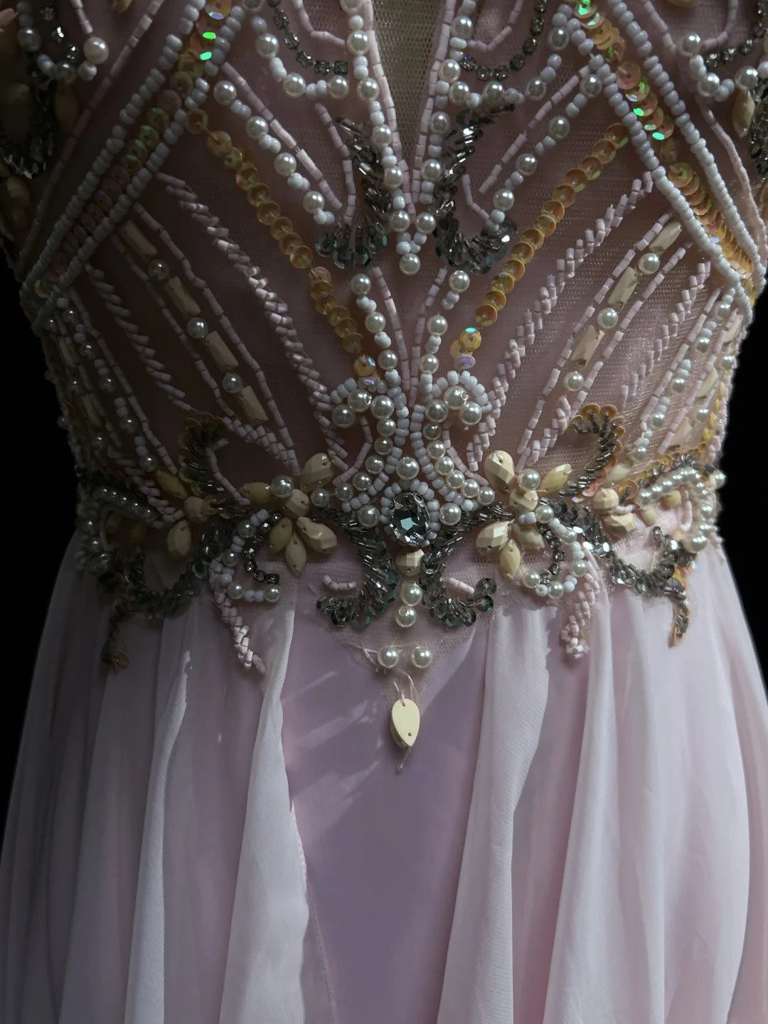 Vintage Ballkleid-Ästhetik Kleider A-Linie Schmuck Perle Rosa Chiffon Mit Perlen Lang Formales Kleid N3033