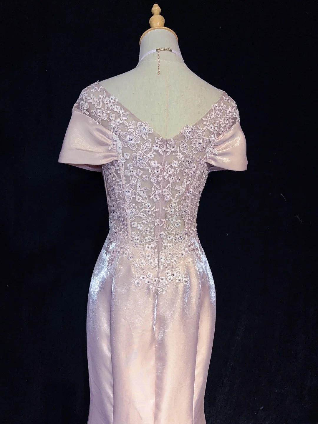 Robes de Bal Vintage, Inspiration Sirène, Épaules Dénudées, Satin Rose Années 80 avec Dentelle, Robes de Soirée N3374