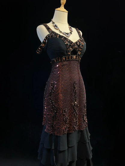 Robes de bal scintillantes sirène à fines bretelles en mousseline noire avec manches, tenues de soirée, longue robe de cérémonie RB3259