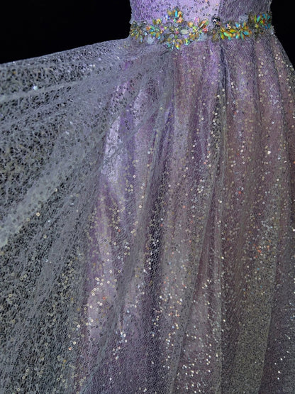 Prinzessin Abschlussballkleider Inspo Ballkleid Trägerlos Flieder Pailletten Lang Mit Perlen Bestickte Abendkleider N3393