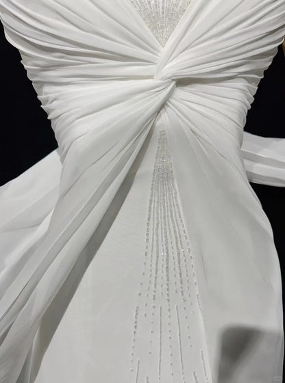 Simple Wedding Dresses A Line Spaghetti Strap Chiffon White Pleated Summer Beach Long Wedding Gown N3831