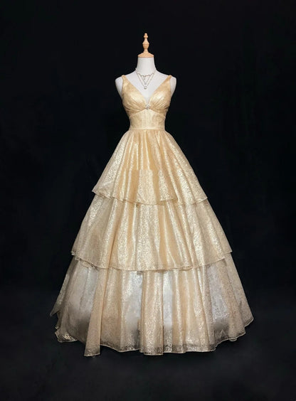 Robes de bal vintage esthétiques, robes de soirée rétro des années 80, robes de soirée longues à sequins couleur champagne, tenues de soirée N2326