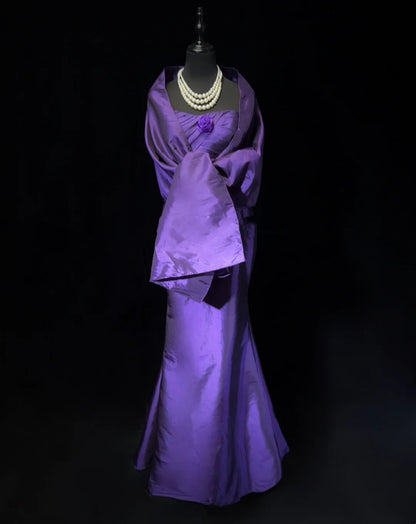 Robes de bal intemporelles sirène col cœur couleur raisin avec fleurs longues tenues de soirée N3295