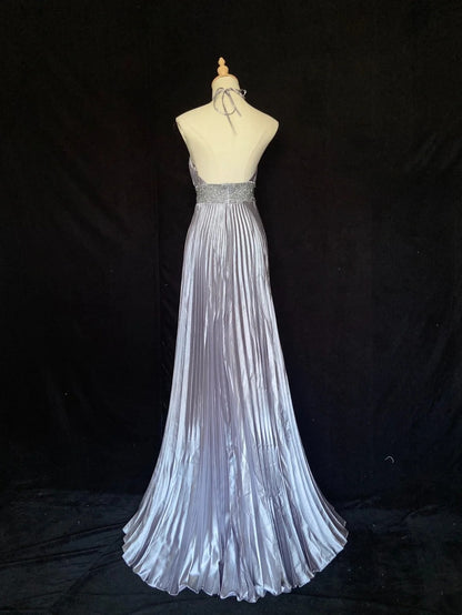 Vintage Prom Dresses Inspo A line Halter Folded Gray With Ruffled For Women Formal Dress N3246