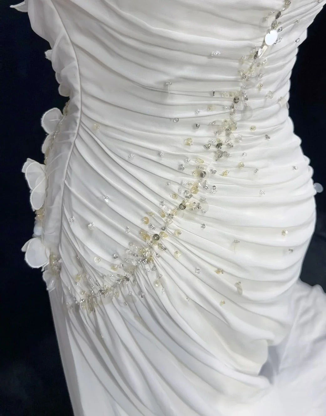Unique Wedding Dresses Mermaid One Shoulder White Chiffon With Beading Summer Garden Long Bridal Gown N3679