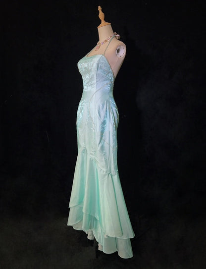 Robes de bal vintage des années 80 sirène dos nu bleu sans manches avec cape perles tenues de soirée semi-formelles N3616