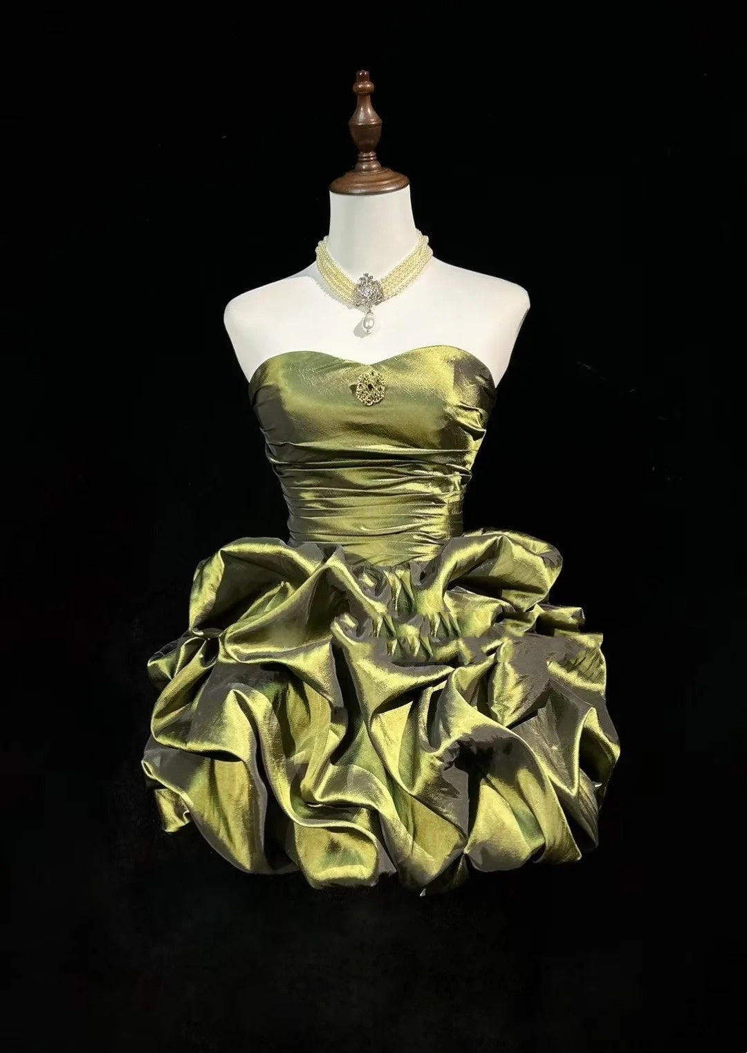 Robe de bal de rêve bustier vert olive en taffetas pour 18e anniversaire, robes de rentrée N3804