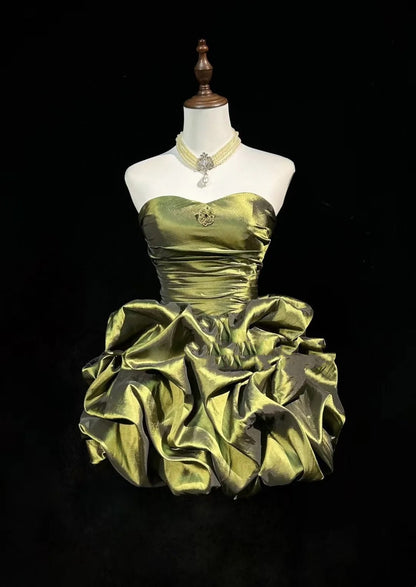 Robe de bal de rêve bustier vert olive en taffetas pour 18e anniversaire, robes de rentrée N3804