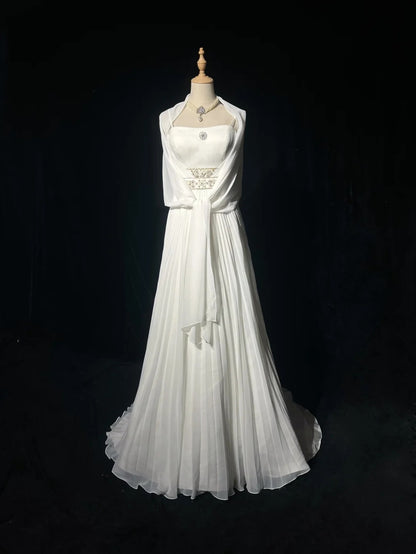 Vintage 90er Brautkleider A-Linie Spaghettiträger Weiß Schlicht Sommergarten Langes Brautkleid N3721