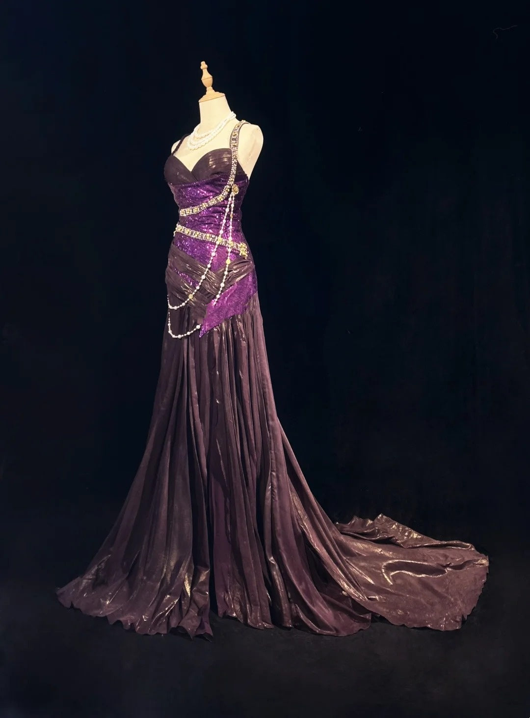 Vintage Prom Dresses 1960s Mermaid Spaghetti Strap Purple With Beaded Long Prom Gown N3117