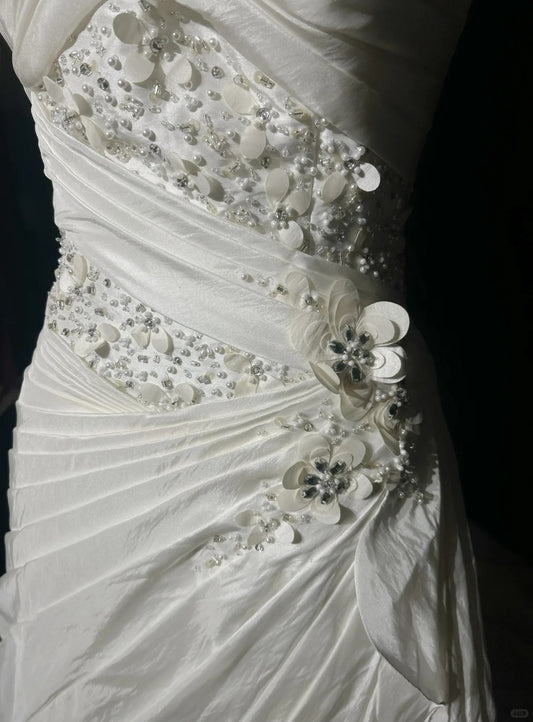 Princess Wedding Dress Ball Gown One Shoulder Satin Cream Ivory With Tiered Bridal Gown for Big Day RC0131