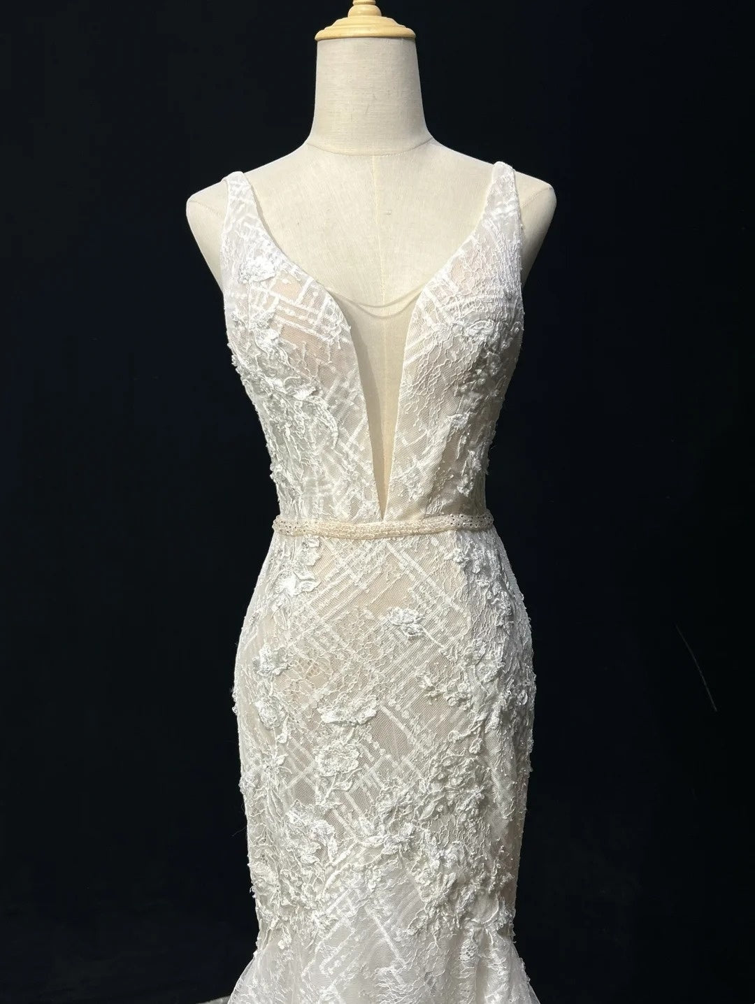 Sparkly Wedding Dresses Mermaid V Neck Ivory Lace Long Brides Dress Bridal Gown N2930
