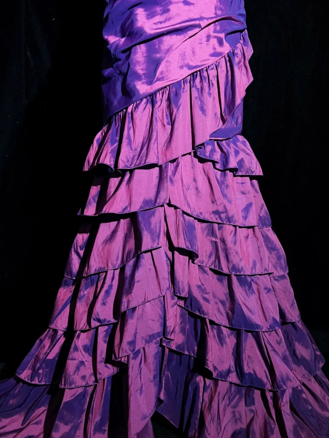 Robes de bal vintage des années 90 sirène bustier en satin violet avec couches superposées longues tenues de soirée semi-formelles N3661