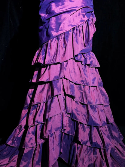 Robes de bal vintage des années 90 sirène bustier en satin violet avec couches superposées longues tenues de soirée semi-formelles N3661