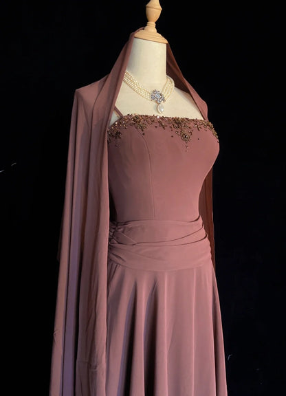 Vintage Prom Dresses 80s A Line Spaghetti Strap Chiffon With Cape Evening Outfits N3465