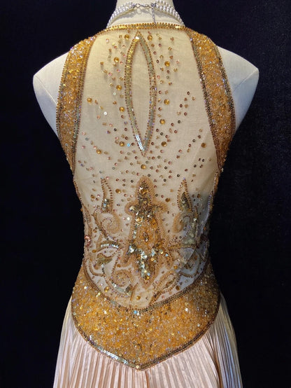 Vintage Abschlussballkleider 80er Jahre A-Linie Neckholder Ärmellos Gold mit Perlen Semi Formale Abendoutfits N3610