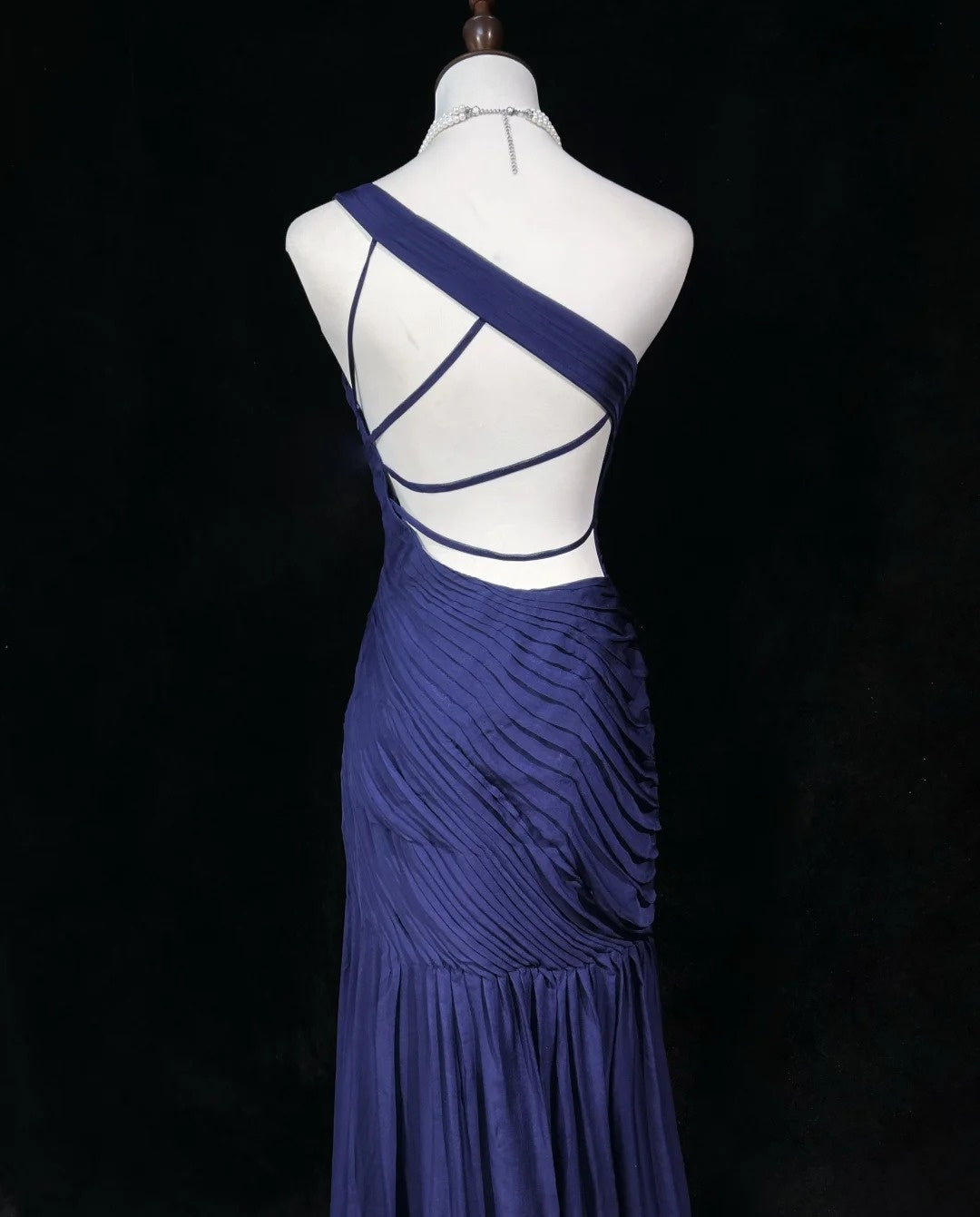 Dreamy 90s Prom Dresses Mermaid One Shoulder Navy Blue With Pleated Formal Evening Outfits N3836