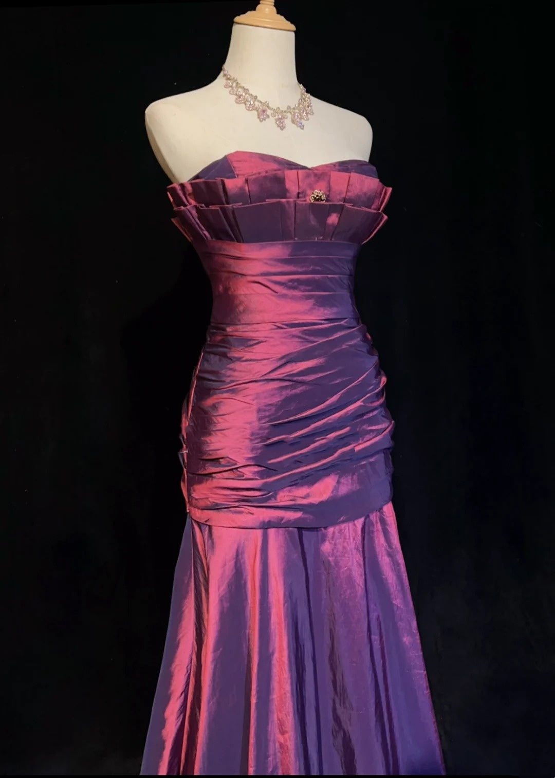 Robes de bal vintage sirène bustier en satin violet années 90 avec volants longue robe de soirée N2513