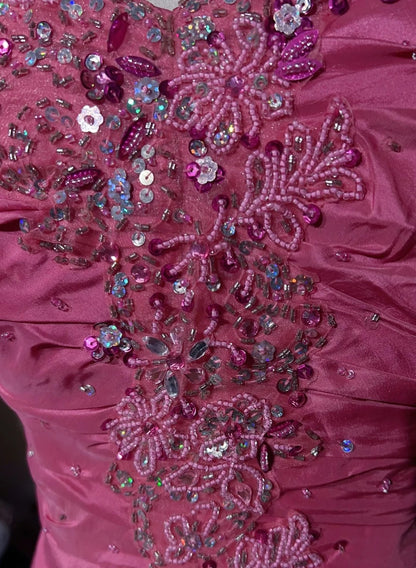 Vintage Ballkleider Meerjungfrau Sweetheart Rosa Satin Mit Stufenrock 90er Langes Abendkleid N2916