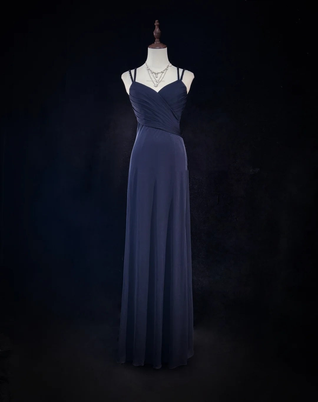 Robes de bal vintage des années 80, coupe trapèze, fines bretelles, en satin bleu marine, longues avec perles, tenues de soirée N3133