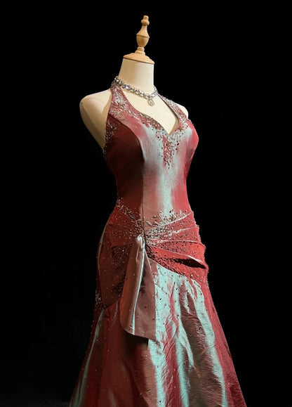 Robes de bal vintage des années 80 Robe de soirée dos nu en satin longueur ras du sol avec perles plissées Tenues de soirée N3126