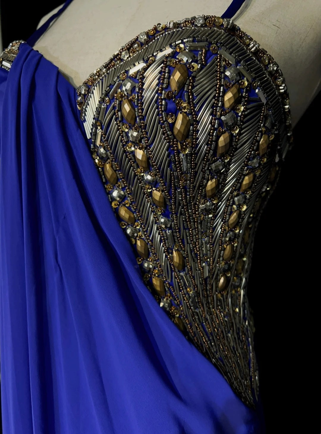 Robes de bal vintage sirène à fines bretelles bleu roi années 70 avec perles robe de soirée longue N2516