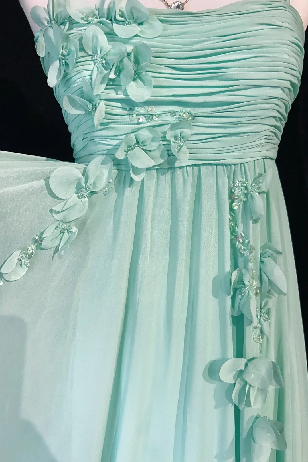 Vintage Prom-Kleider A-Linie Spaghettiträger Mintgrün Chiffon Ärmellos 1980er Lange Formelle Abendrobe N2630