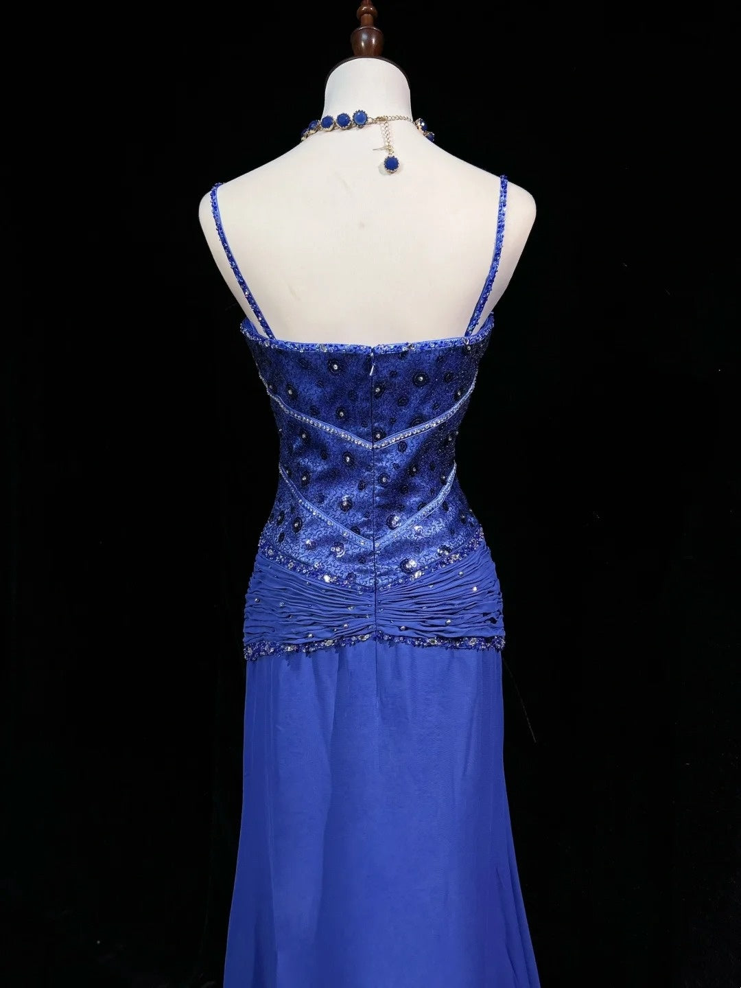 Vintage Prom Dresses 1960s Mermaid Spaghetti Strap Royal Blue With Beaded Cape Long Prom Gown N3118