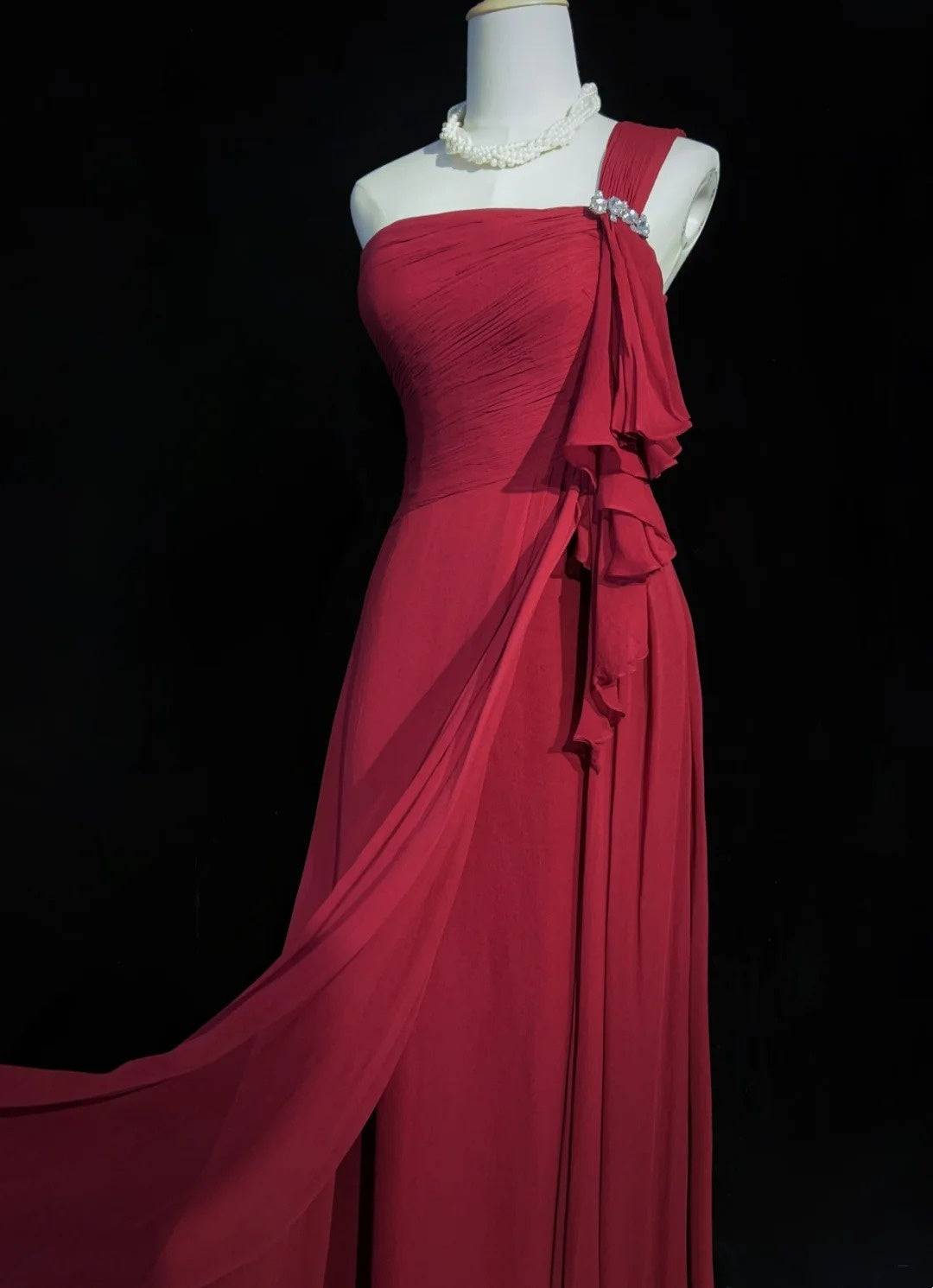 Dreamy 90s Prom Dresses Mermaid One Shoulder Red With Pleated Formal Evening Outfits N3845