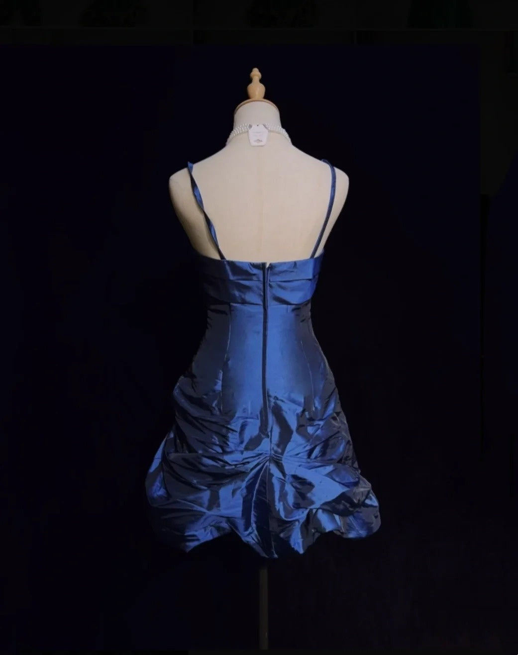 Vintage Sheath Spaghetti Strap Navy Blue Satin Y2K 2000s Short Mini Party Senior Homecoming Dresses N3136