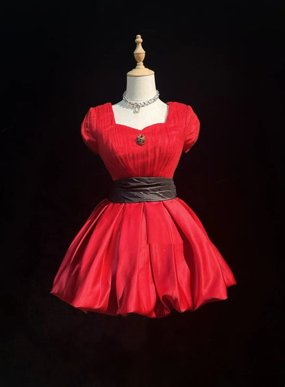 Robes de bal mignonnes en tulle rouge en cœur pour femmes, robes courtes d'anniversaire, tenues de retour à la maison N3307