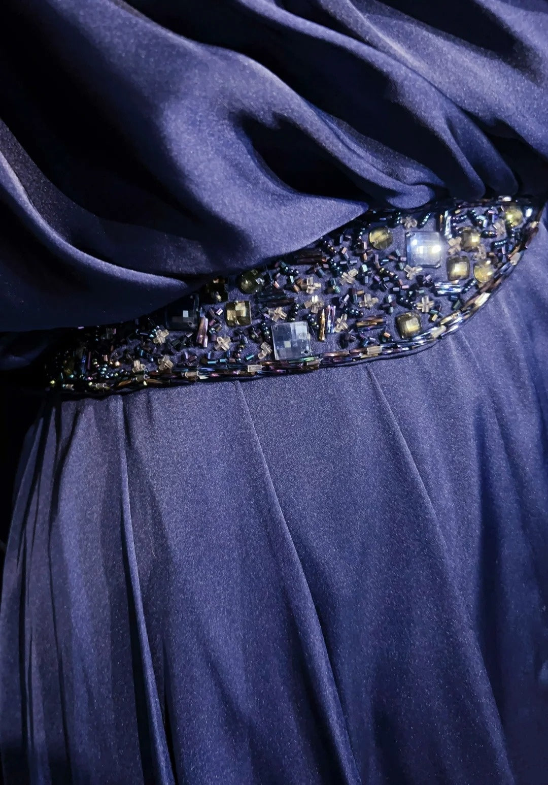 Vintage Prom Dresses Sheath Navy Blue Satin 1990s Long Formal Evening Gown N2663