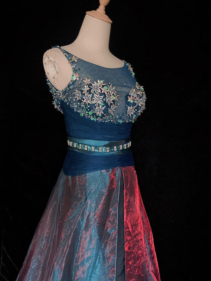 Robes de bal vintage des années 80, coupe trapèze, col bateau, en satin bleu, longues tenues de soirée N3477