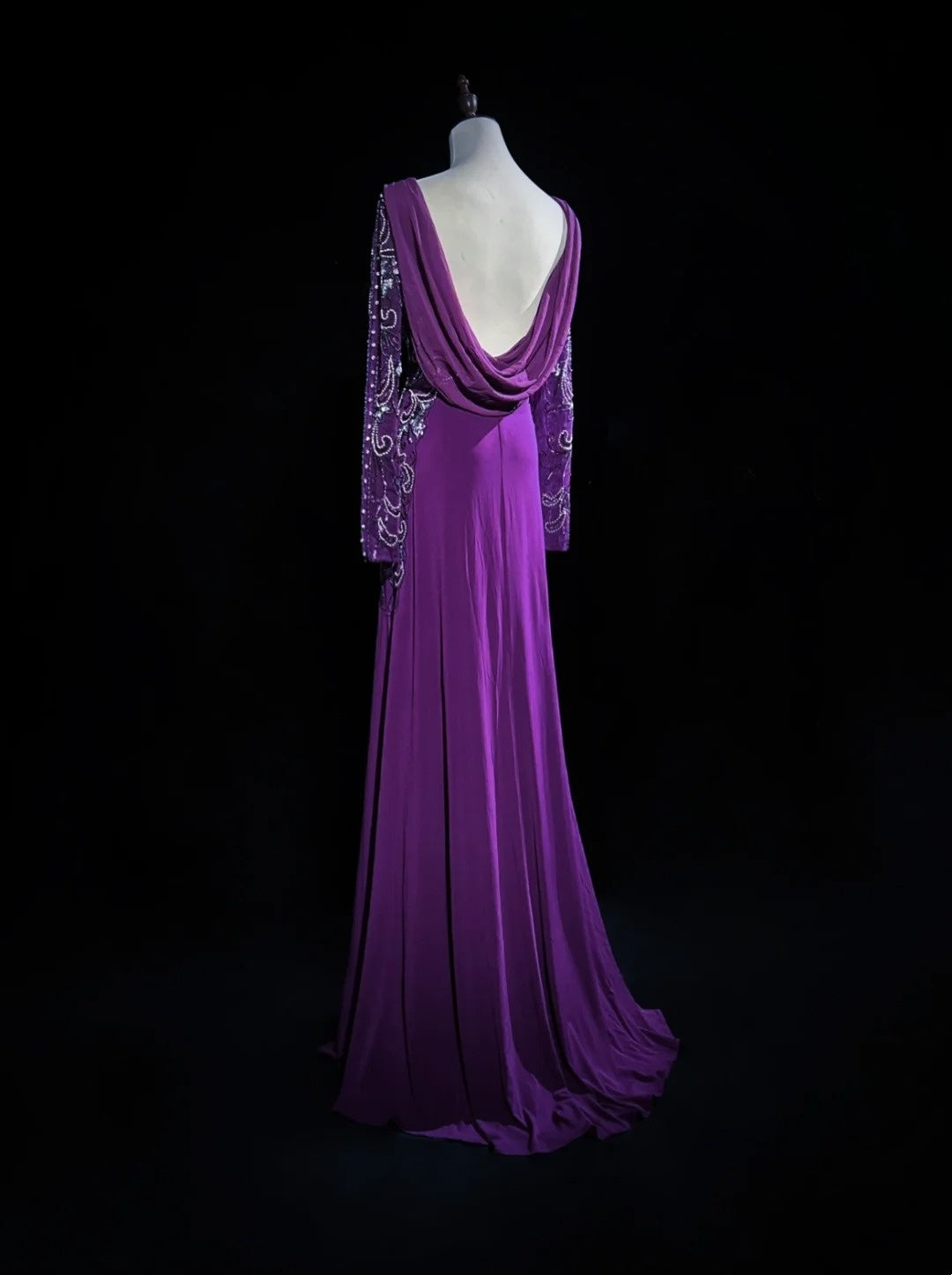 Vintage Abschlussballkleider A-Linie Lila Chiffon 90er Jahre mit Perlen Lang Festliches Partykleid N2514