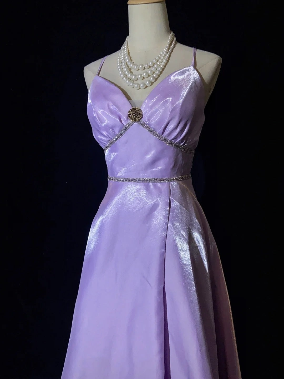 Vintage Prom Dresses 90er Jahre A-Linie Spaghettiträger Flieder Lang Halbförmliche Abendgarderobe N3658
