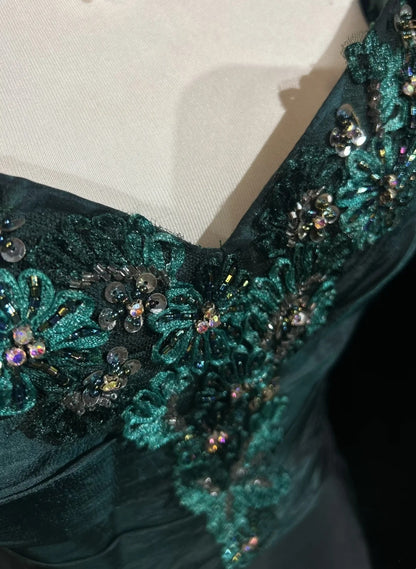 Robes de bal vintage Esthétique années 80 Rétro Coupe trapèze Col cœur Vert foncé Robes de soirée longues N2324