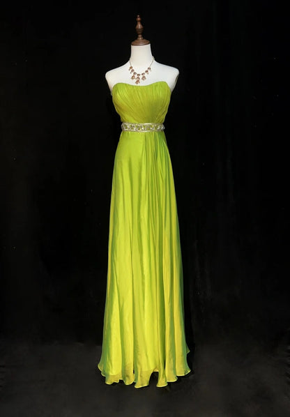 Robes de bal vintage des années 90, en mousseline de soie verte, sans bretelles, coupe trapèze, avec cape plissée, tenues de soirée formelles N3852