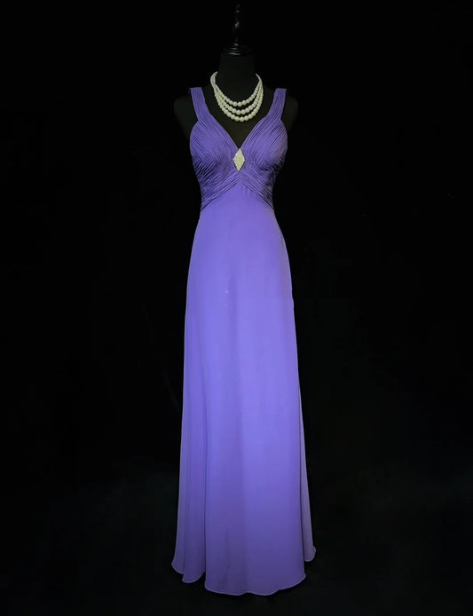 Vintage Ballkleider A-Linie V-Ausschnitt Lila Chiffon 80er Jahre Lange Formelle Abendkleider N3887