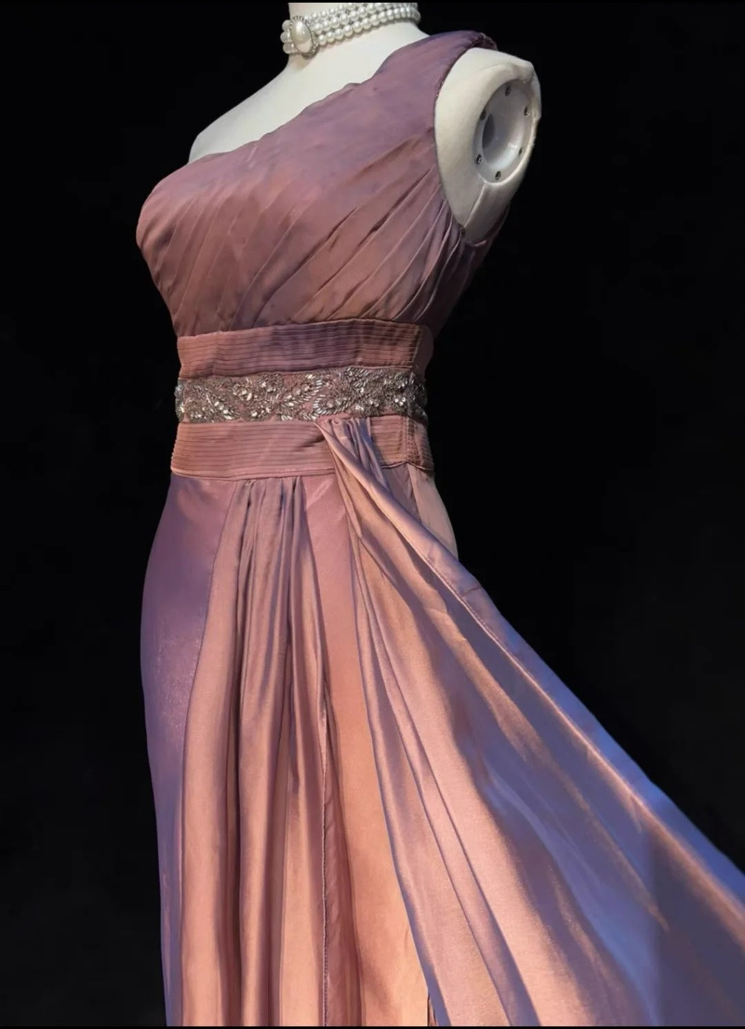 Robes de bal vintage des années 90 sirène asymétrique en mousseline longue avec perles tenues de soirée N3139