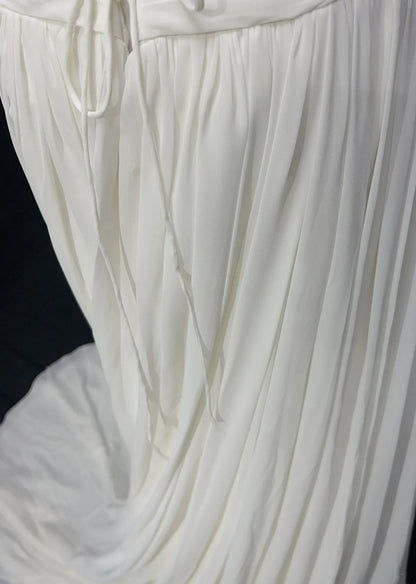 Zeitlose Hochzeitskleider, A-Linie, trägerlos, weißer Chiffon mit applizierter langer Brautrobe N3013
